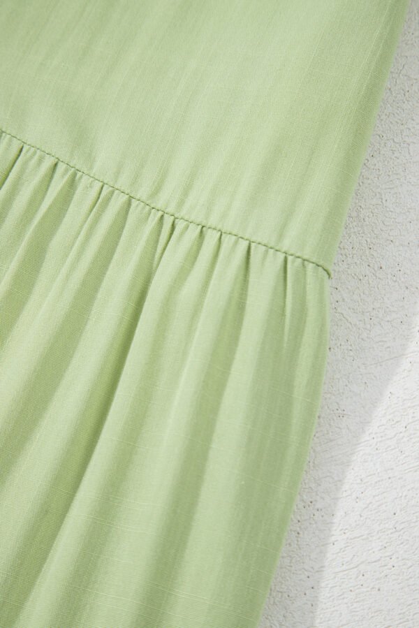 Laurel Green Floral Crochet Short Sleeve Notch V Neck Tiered Plus Size Mini Dress
