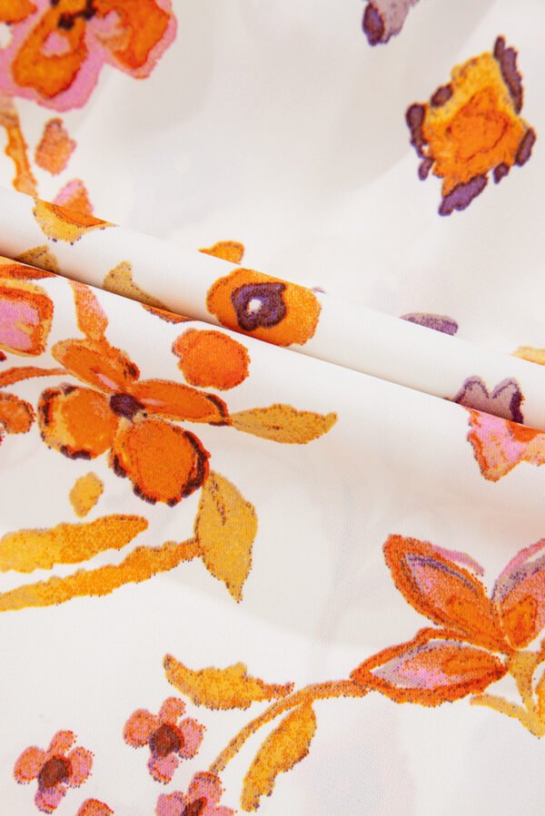 Apricot Floral Geometric Print Ruffled Trim Flutter Sleeve Mini Dress