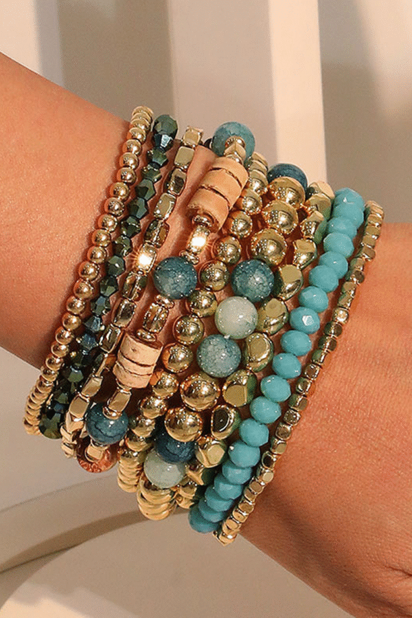 Gold Boho Beaded Multi Layer Elastic Bracelet Set