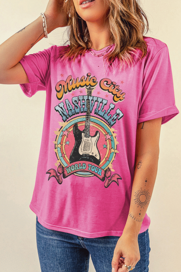Sachet Pink Nashville WORLD TOUR Music City Guitarist Graphic Tee