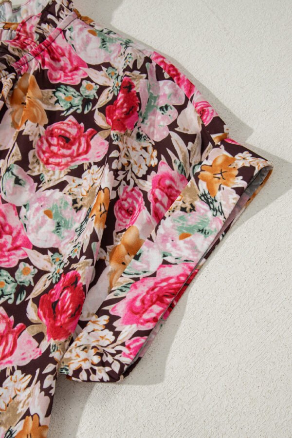 Pink Floral Print Crew Neck Short Sleeve Shift Blouse