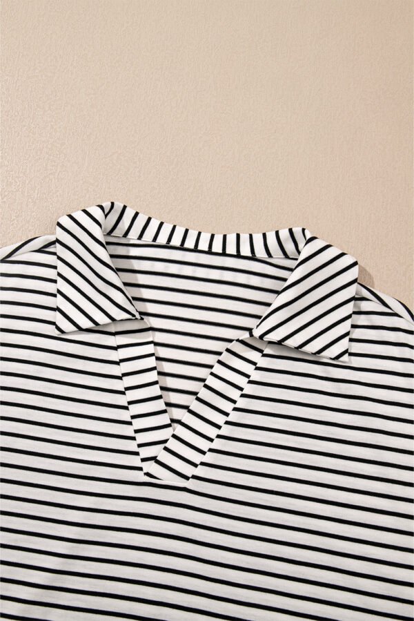 Black Stripe V Neck Tee and Casual Short Set
