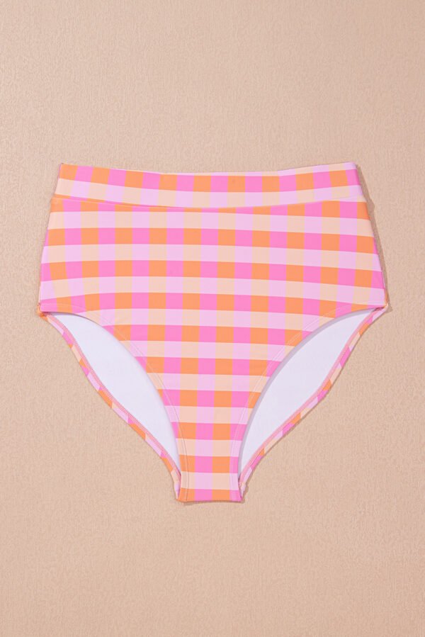 Pink 3pcs Gingham High Waist Bikini & Sarong