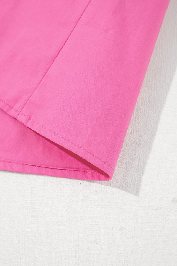 Sachet Pink Shirred Yoke Lace up V Neck Ruffled Sleeve Blouse
