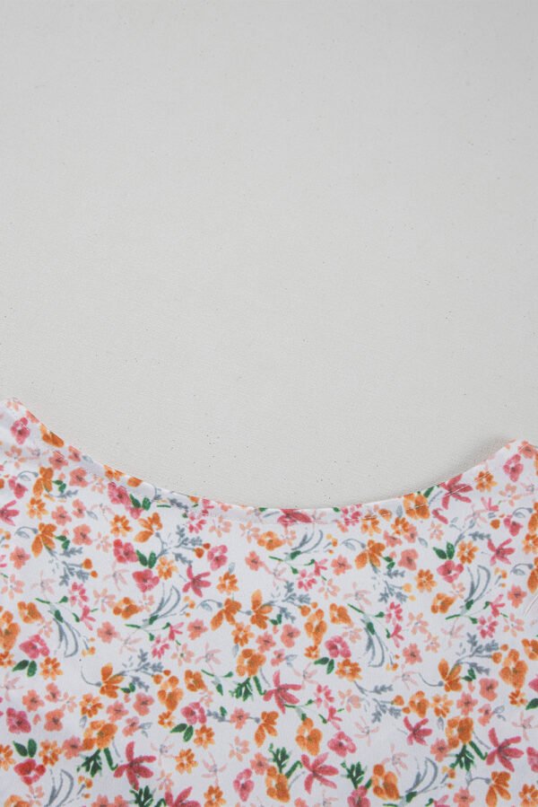Orange Short Sleeve Floral Ruched Sweetheart Bodysuit