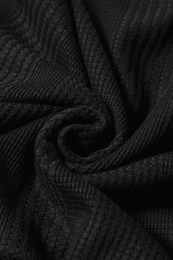 Black Solid Color Ribbed Ruffle Tank Top and Pants Set