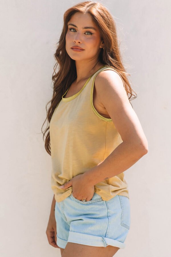 Tan Metallic Sheen Edge Scoop Neck Tank Top