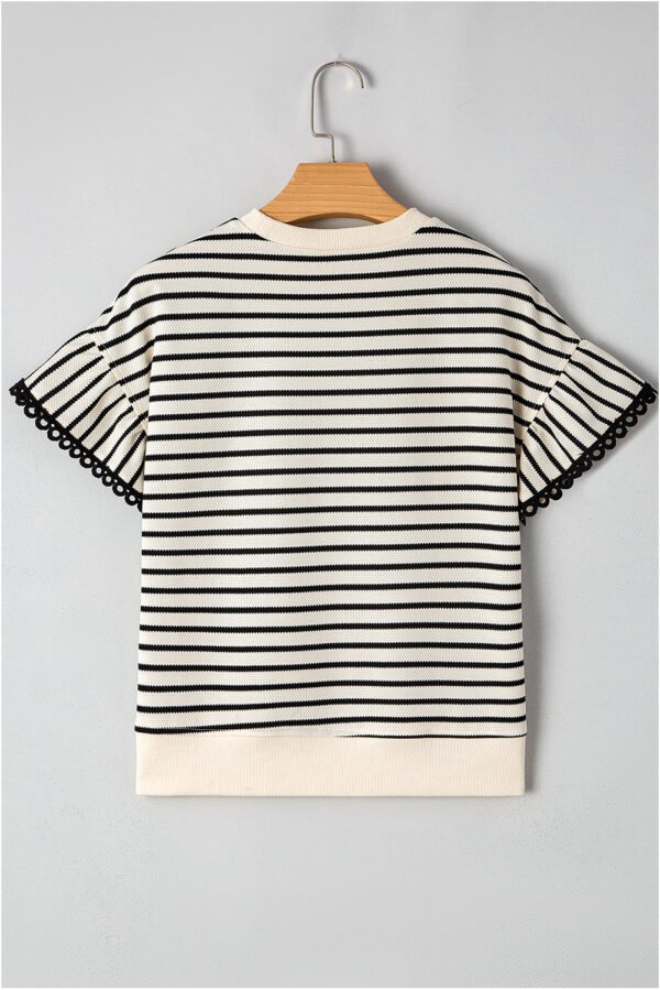 Black Stripe Sequin America Star Graphic Ric Rac Flutter Sleeve Blouse
