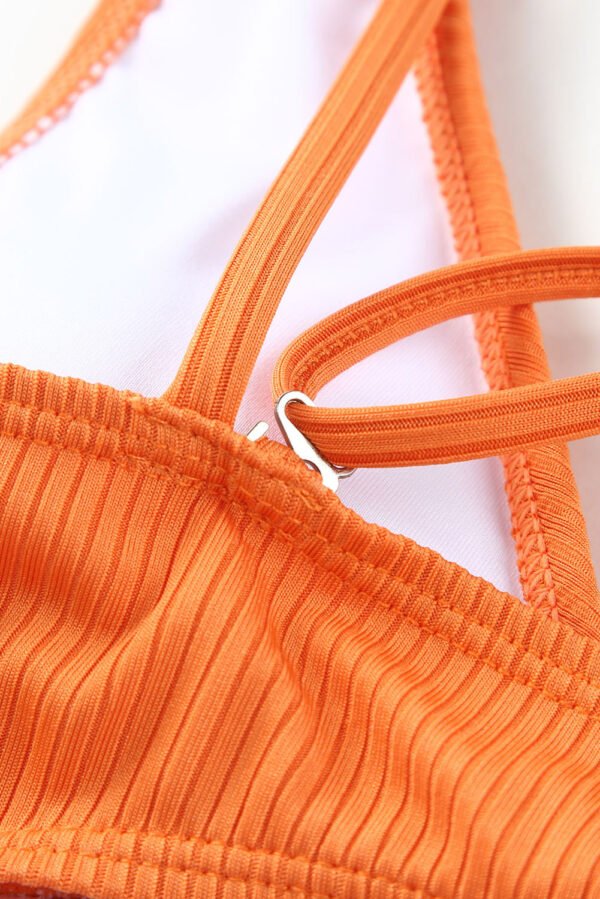 Orange Adjustable Straps Ribbed Knit One Piece Swimsuit
