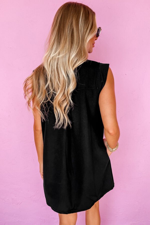 Black Sequin Bunny Doll Graphic Collared Sleeveless Mini Dress