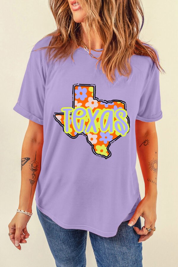 Wisteria TEXAS Flower Print Crew Neck T Shirt