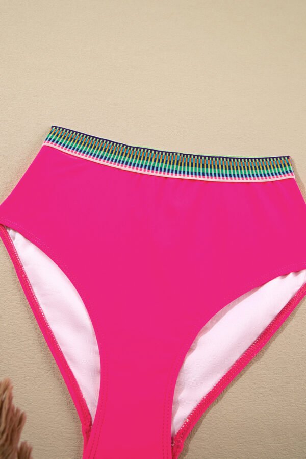 Rose Red Contrast Banding Tube Bikini High Waist 2pcs Swimsuit