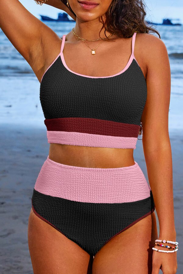 Burgundy Color Block High Waisted Sexy Bikini Set