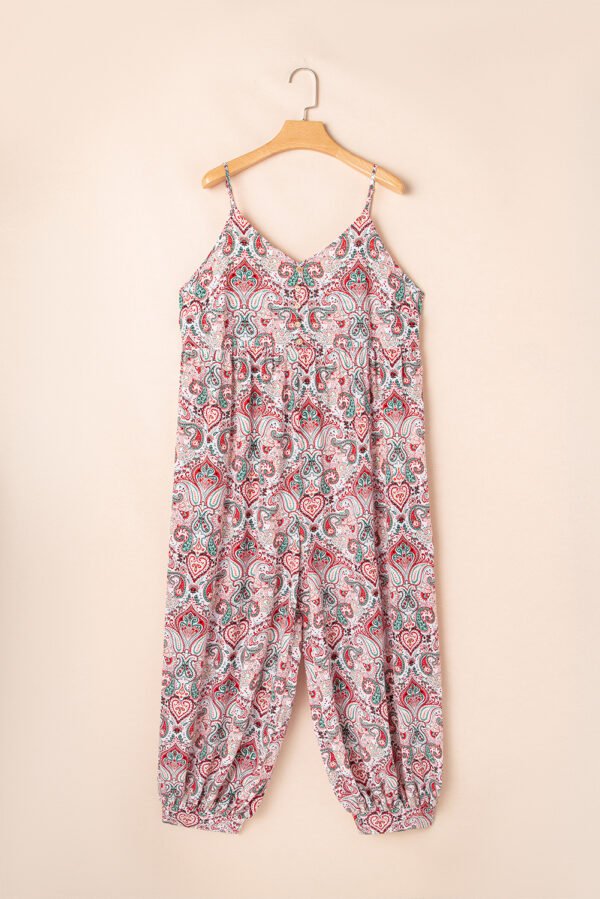 Multicolour Plus Size Paisley Print Sleeveless V Neck Jogger Jumpsuit