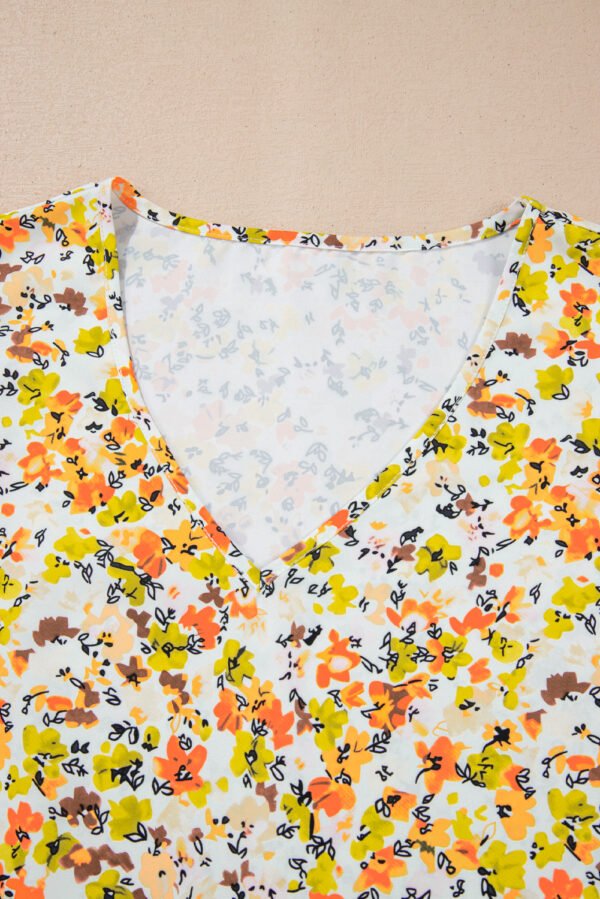 Green Floral Print Ruffled Sleeveless V Neck Tank Top