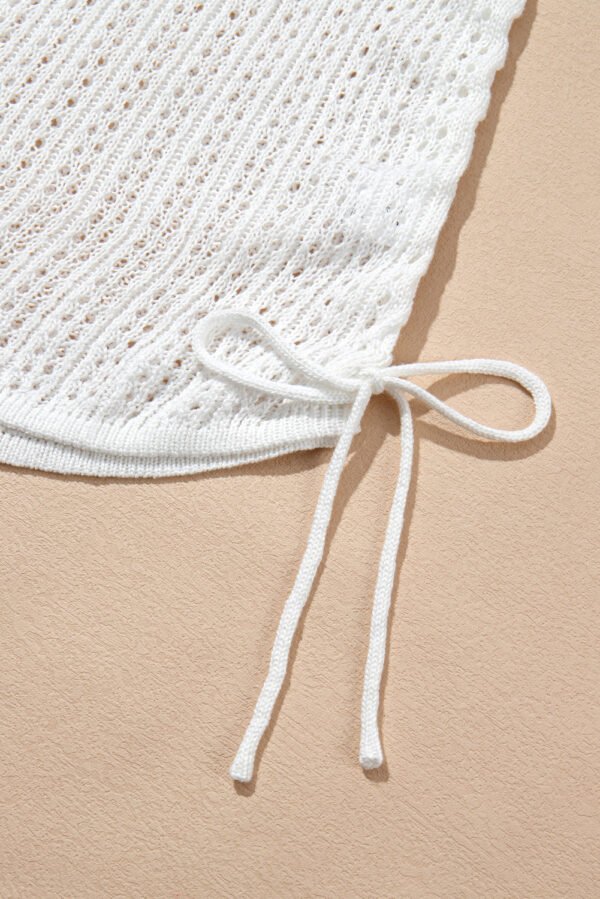 White Hollowout Knit Bell Sleeve Drawstring Short Beach dress