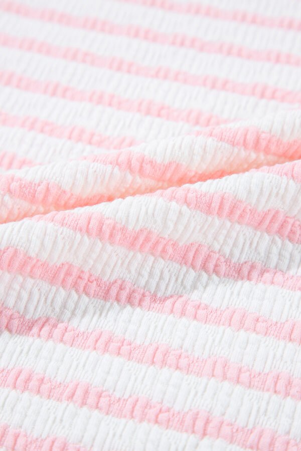 Pink Stripe Knitted Short Sleeve Top and Drawstring Shorts Set