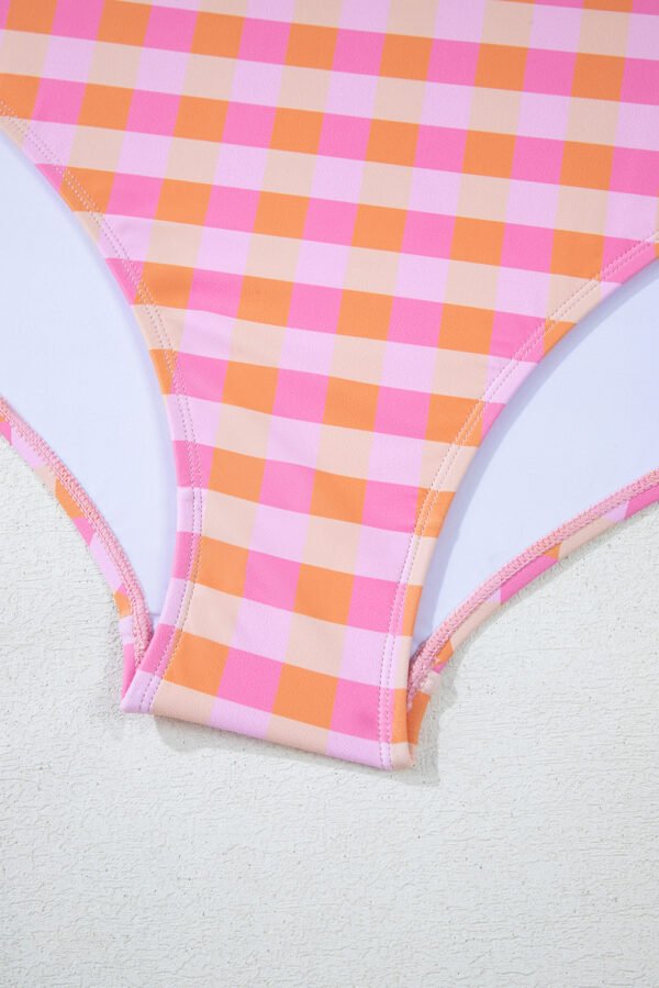 Pink Plus Size Plaid Print High Waist Bikini Set