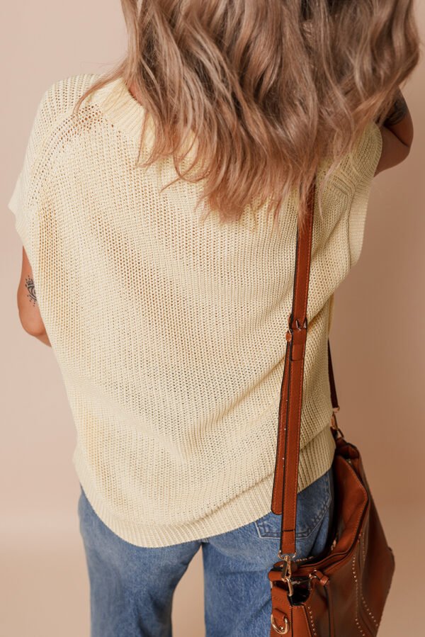Oatmeal Solid Color Batwing Short Sleeve Round Neck Knit T Shirt