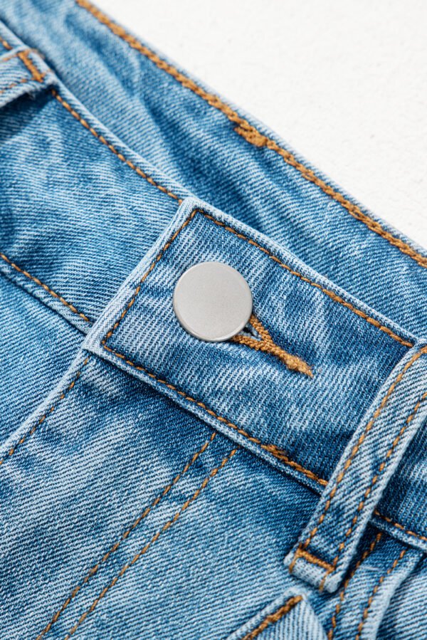 Dusk Blue Acid Wash Bowknot Details High Waist Denim Skirt