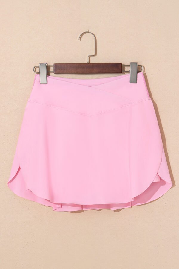 Pink Solid Pocketed Crossover High Waist Swim Skort
