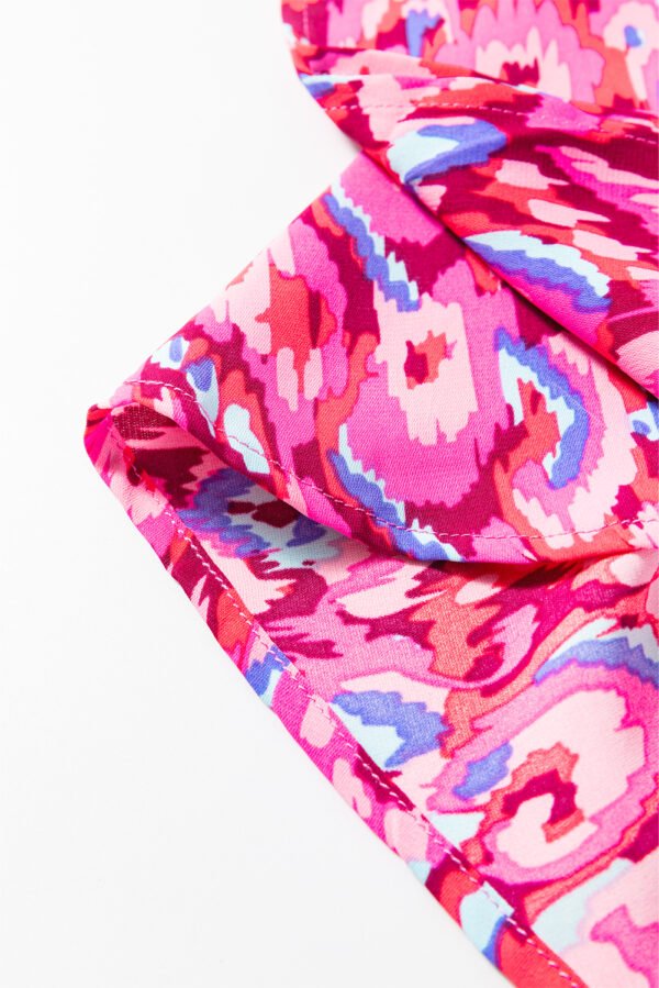 Pink Abstract Print V Neck Half Sleeve Loose Fit Tunic Blouse