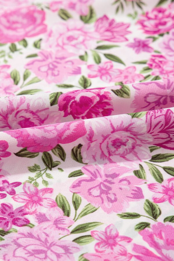 Pink Dainty Floral Smocked Puff Sleeve Flowy Long Dress