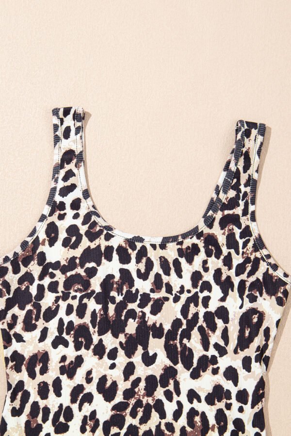 Brown Leopard Print U Neck Sleeveless Bodysuit