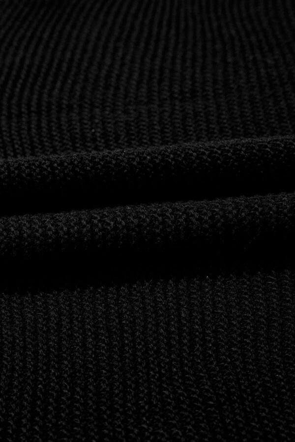 Black Solid Color Sweater Tee with Side Slits
