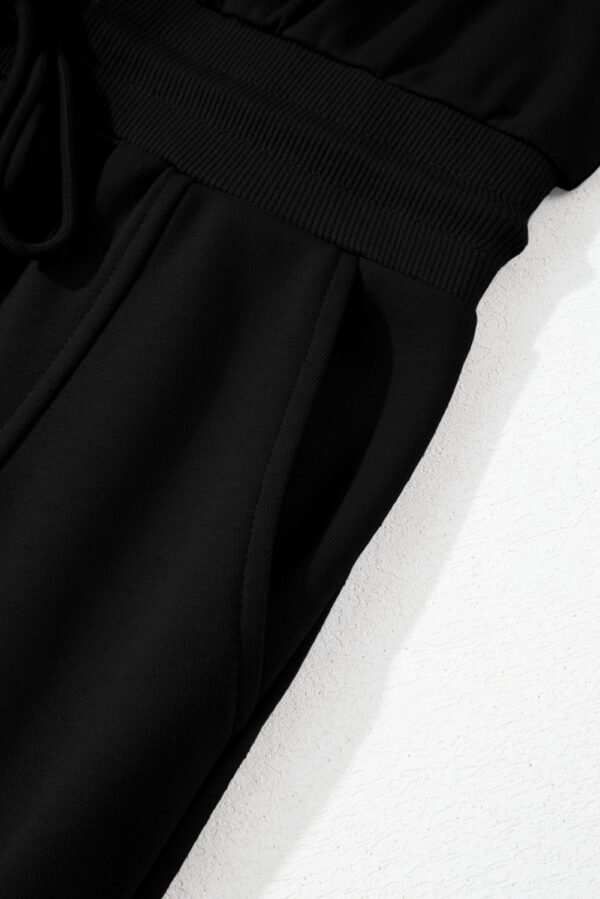 Black French Terry Zipped Collar Sleeveless Drawstring Waist Mini Dress
