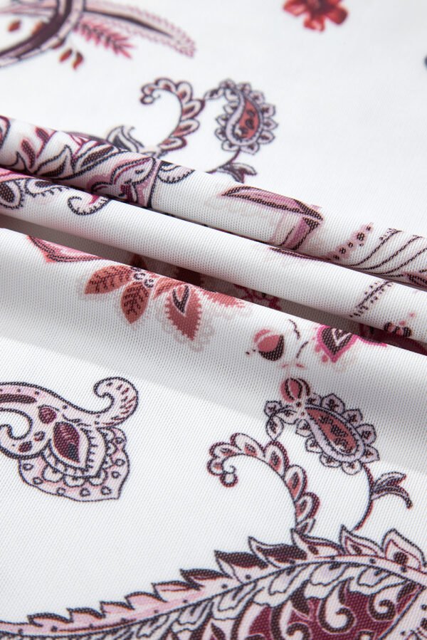 White Vintage Paisley Mock Neck T Shirt