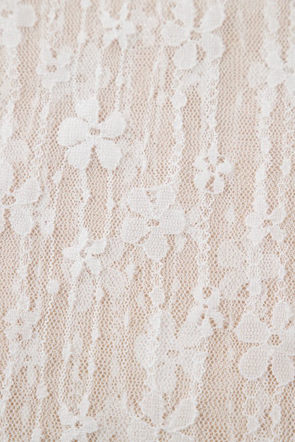 White Sheer Floral Lace Long Sleeve Slim Fit Top