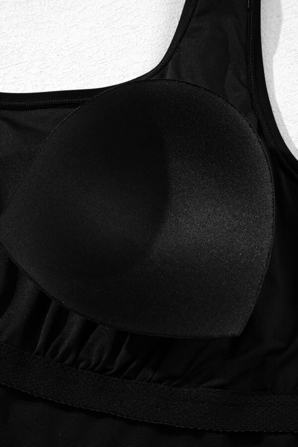 Black Solid Color Square Neck Knotted Plus Size One Piece Swimsuit