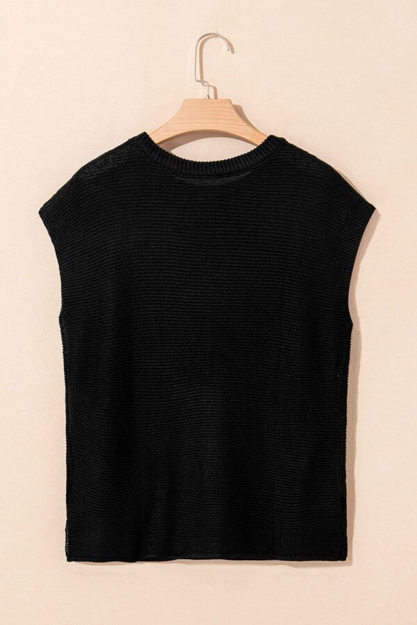 Black Solid Color Sweater Tee with Side Slits