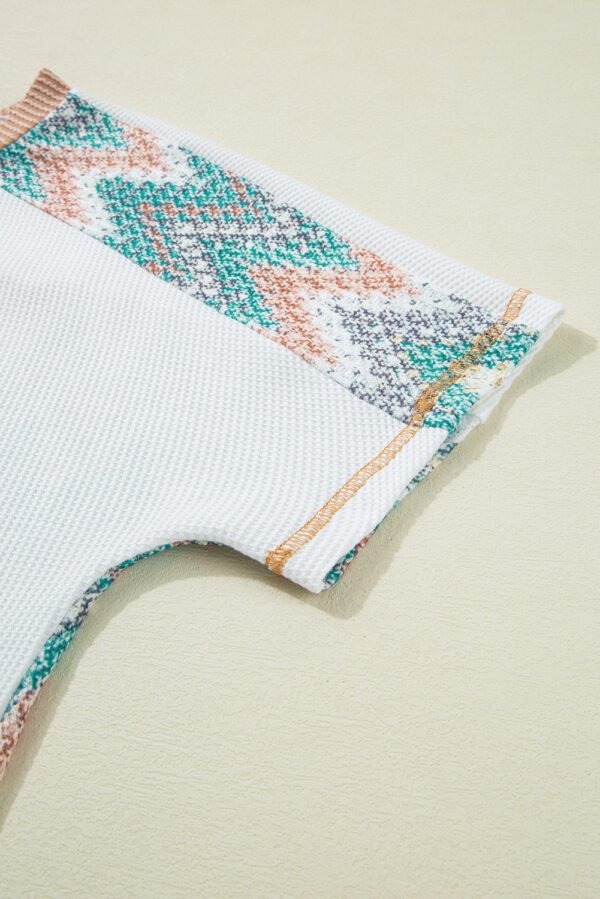 White Chevron Patchwork Raglan Sleeve Knitted T Shirt