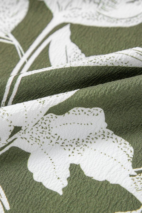 Green Floral Print Split Neck Short Sleeve Blouse