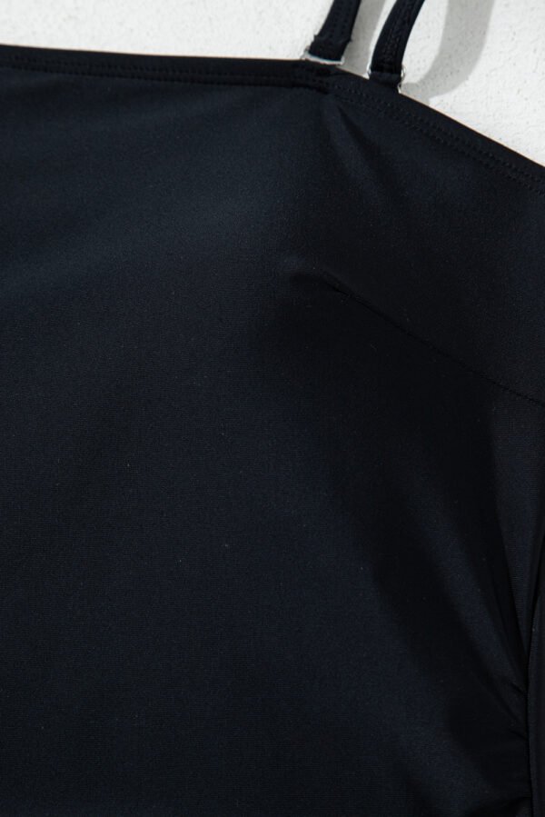 Black Asymmetric Ruffle Shoulder Pleated One Piece Swimsuit