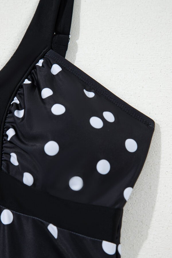 Black Polka Dot Print V Neck Tankini Set
