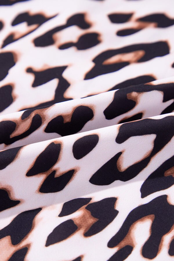 Brown Leopard Tied Front Keyhole Puff Short Sleeve Mini Dress