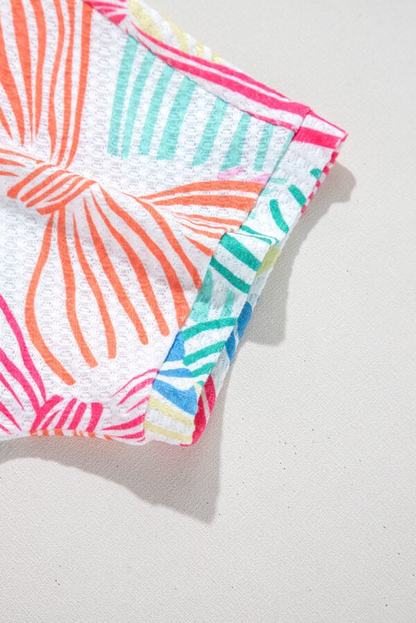 Multicolour Bowknot Printed Waffle Crewneck Loose Short Sleeve Top