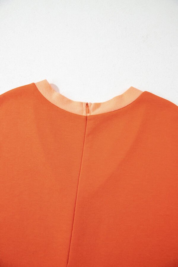Russet Orange Two-tone Short Sleeve V Neck Patched Pocket Loose Romper