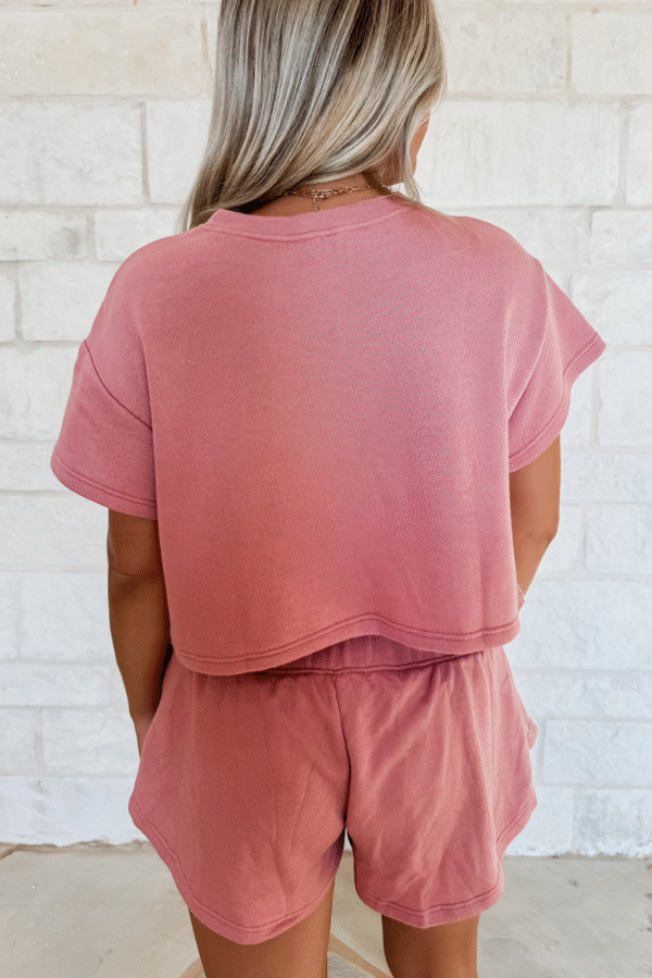 Blossom Sequined Lobster Patched Crop Tee and High Waist Short Set