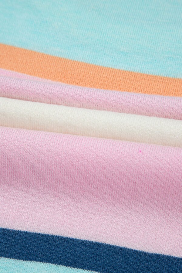 Multicolour Striped Color Block Flutter Sleeve Patchwork Sweater Top