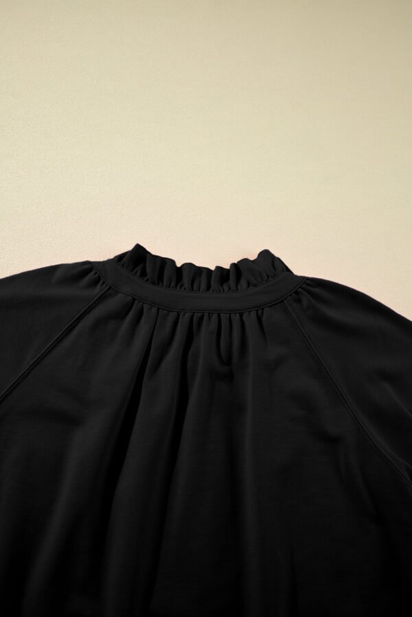 Black Half Zip Puff Sleeve Top and Ruffled Shorts Set