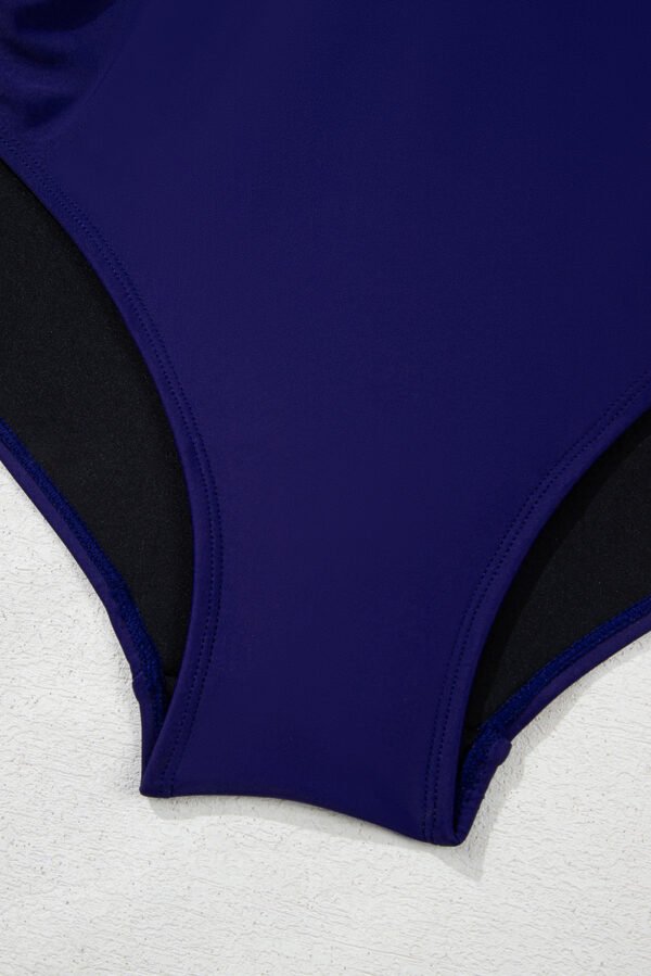 Navy Blue Embroidered Trim Wrap Tie Knot Plus Size High Waisted Bikini