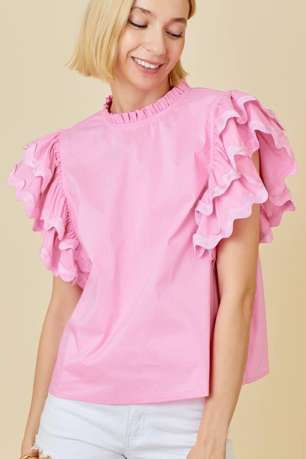 Bonbon Ricrac Ruffled Sleeve Frilled Collar Blouse