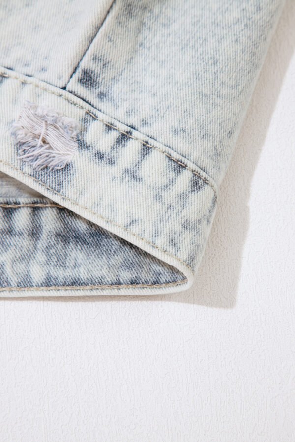 Beau Blue Light Wash Buttoned Chest Pocket Puff Sleeve Denim Jacket