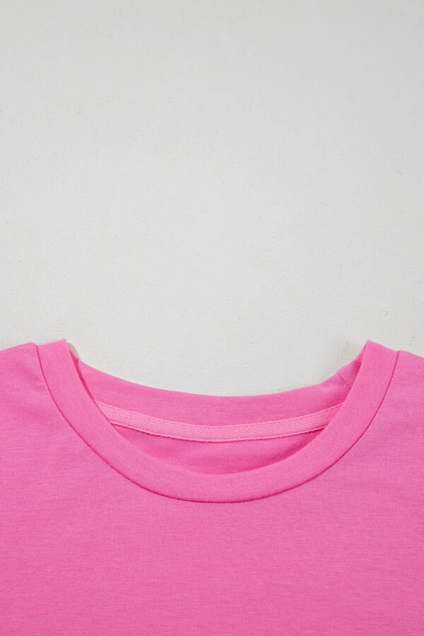 Sachet Pink Bright Casual Plain Crew Neck Tee