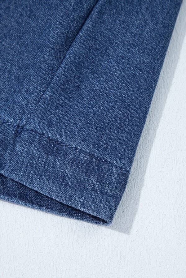 Sail Blue Tied Front Bubble Sleeve Peplum Denim Shirt