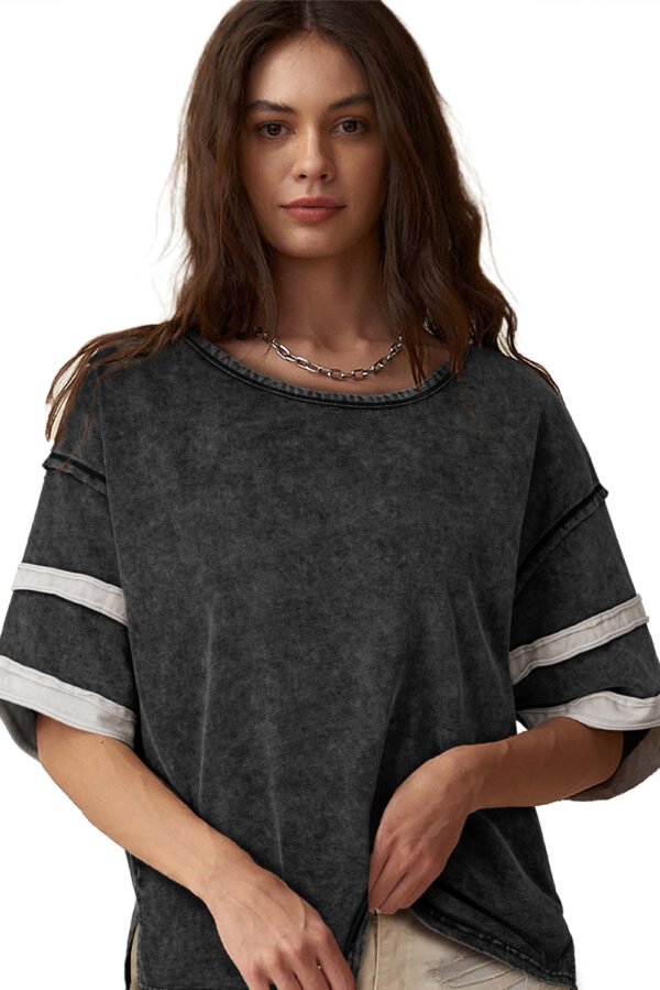 Black Varsity Stripe Half Sleeve Vintage Tee